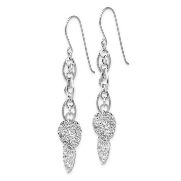 Double Hammered Heart and Chain Dangle Earrings in 14k White Gold - Picture 2 of 5